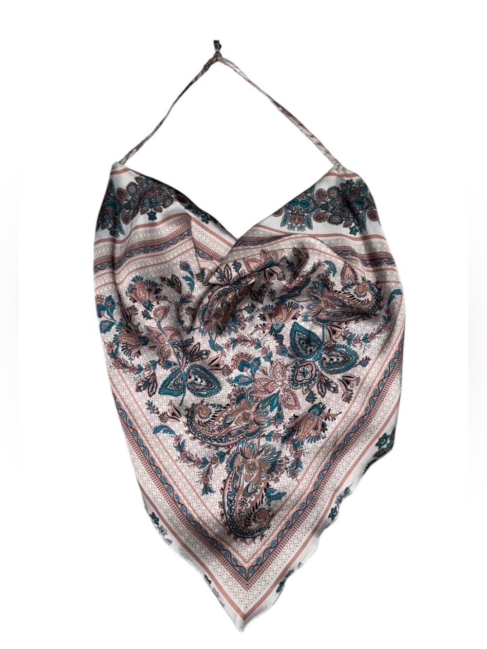 SHEIN Teal, Beige & Brown Paisley Halter Scarf Cami